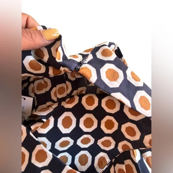 Theory Sylvian Geometric True Navy Pleated A lined Skirt Size 8 Silk - Picture 11 of 13